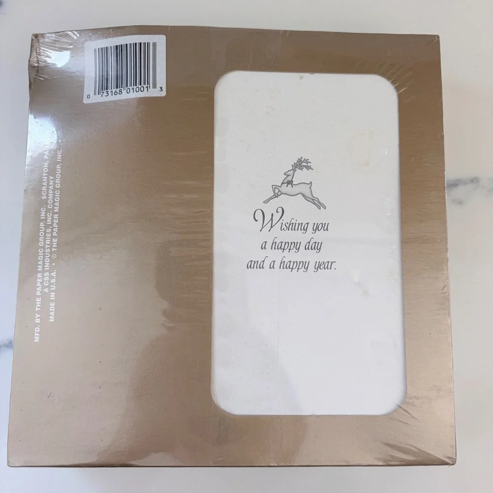 VNTG Paper Magic Group 15 Christmas Cards Gold Foil Reindeer Embossed Set sealed